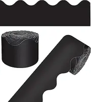 Carson Dellosa 65Ft of Black Bulletin Board Borders, 1 Roll of Scalloped Trim for Rolling Whiteboard, Cork and Posterboard, Party, Office Decorations, and Classroom Decor