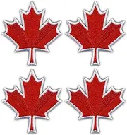 [Patchion] Set of Four - Canadian Maple Leaf - Black VeIcro/Hook and Loop Backing - Embroidered Patch/Badge/Emblem