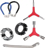 TJHypente 7Pcs Bike Spoke Wrench Set, Portable Bicycle Wheel Spoke Truing Tool Kit Includes 8 Way Bike Rim Repair Tool, Spoke Key with Rubber Handle, Tire Lever, Y-Type Hex Wrench and Socket Wrench