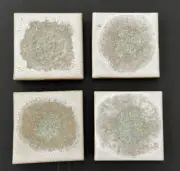 4 NEW Anthropologie Crackle Glass Molten Rock Crystal Geode Coasters Stoneware