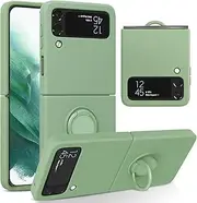 [UEEBAI] Silicone Case with Ring for Samsung Galaxy Z Flip 3 5G, Lightweight Foldable Slim Case Shock Absorption Slim Cover with Ring 360 Degree Rotation Stand Protective Cover - Matcha Green