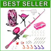 Beginner's Camo Pink Fishing Rod Kit - 65 Inch Telescopic Gear for Kids