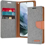 Goospery Canvas Samsung Galaxy S22 Wallet Leather Case Denim Stand Flip Fabric Pouch Credit Card Slots Cover - Grey