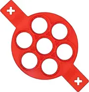 EZONEDEAL Pancake Mold Maker, Breakfast Mold Flip Cooker, Silicone 7 Round Nonstick Egg Rings Set, Great for Cooking Fried Eggs, Hash Browns, Crumpets, Omelets on Griddle for Your Loved Ones-Red
