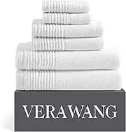 Vera Wang - Bath Towels, Highly Absorbent & Super Soft Bathroom Essentials, Oeko-Tex Certified (Sculpted Pleat White, 6-Piece)