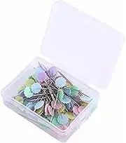 SagaSave 100Pcs Flat Head Sewing Pins, Multi Shape Button Head Pins DIY Quilting Tool Sewing Accessories with Storage Box