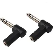 1/4 Inch TRS to 3.5mm Right Angle Adapter, 2 Pack 6.35mm Male to 3.5mm Female 90 Degree Stereo Audio Adaptor for Bottom Plug Guitar/V-Shape Guitar