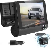 3 Channel Dash Cam Front Rear Inside, 4 Inch Screen Dash Camera for Cars, 1296P