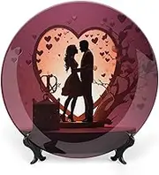 Kissing Silhouette Ceramic Decorative Plates, Decorative Ceramic Dishes for Display, Boho Style Dinner Plate with Display Stand, Porcelain Plate