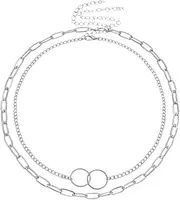 [Generic] Bohemia Paperclip Link Chain Choker Necklace Layered Interlocking Circle Necklace Punk Accessories for Women and Girls
