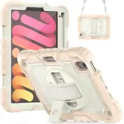 MCC Shockproof iPad mini (A17 Pro) 8.3" 2024 Strap Rugged Colourful Case Cover Apple mini7 7 [Rose Gold+Beige]