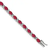 14k White Gold Oval Created Ruby and Natural Diamond Bracelet