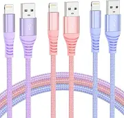 iPhone Charger Cable,3ft Lightning Cable,[Apple MFi Certified],Premium Nylon USB-A to Lightning Cable Compatibility with iPhone 14/13/12/11/Pro/Max/Mini/XS/XR/X/8 Plus/8/7 Plus,Pack of 3 Colorful