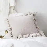 New Soft Acrylic Knitted Tassel Square Cushion Pillow Cover 45x45cm (Beige)