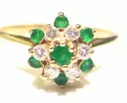 Vintage 14K Solid Gold Natural Emerald White Diamond Engagement Ring .65CT Retro