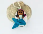 No Chain – Blue Mermaid Pendant, Handmade Inclusive Polymer Clay Charm