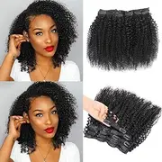 Kinky Curly Clip In Hair Extensions for Black Women, Urbeauty 10 inch Curly Hair Extensions Clip in Human Hair, 3c 4a Kinky Curly for Women