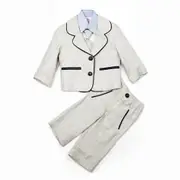 Dolce Bambini - Baby Boy 3 Piece Grey Marle Linen Suit