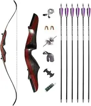62 Inch Takedown Recurve Bow and Arrow Kit 20-50 Lbs Wooden Riser Traditional Longbow American Hunting Bow Right Hand for Outdoor Hunting Shooting (50 Lbs, only Bow)