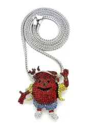 Mens Hip Hop Ice Bling Kool Aid Pendant With 36" Franco Chain Rhodium Plated