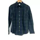 J Crew Top Size Small Womens Green Navy Button Front Black Watch Plaid Poplin