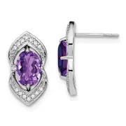 Solid 14k White Gold Simulated Amethyst and CZ Post Earrings