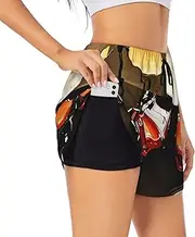 [WURTON] Drum Set-Standard Print Exercise Gym Workout Shorts Women's Athletic Shorts Dual-Layered Yoga Running Shorts