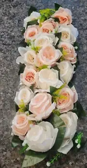 Wedding Silk Flowers Table Runner Panel 8 X 20 Inches Light Pink And White
