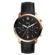【FOSSIL】時尚三眼男錶 皮革錶帶 黑色錶面 防水50米 計時功能(FS5381)