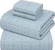 ZOYER 100% Cotton Sheets - Cooling & Crisp California King Percale Sheet Sets, 16" Deep Pockets Bed Set, Lightweight & Breathable, Durable, 4 Pieces, Teal Geo