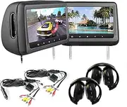[Elinz] Headrest 2X10.1 HD Car Monitor Pillow HDMI DVD Player 1024X600 IR FM SD USB 2X Headphones Will Fit All Cars Easy Installations (Black)