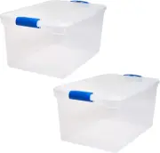 2-Pack Latching Lid, Large Clear Plastic Storage Bins with Lids, 66 Quart, Blue
