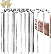 30 CM Rebar Stakes Heavy Duty, 8 Pack Garden Stake U-Hook, Galvanized Rust Proof Metal Stakes for Tent, Landscape,Outdoor Decorations, Fabric Ground Cover, Tube Fixing
