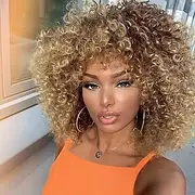 Soft And Stylish 14 Inch Blonde Afro Curly Wig For Women - Perfect For 70s And Kinky Curly Hair - Synthetic Fiber Material For Long-Lasting Wear