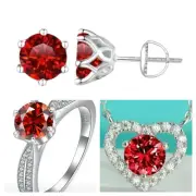 4ct Red Moissanite Jewelry Set GRA 925 Necklace Ring Earrings Passed Tester