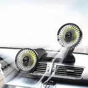 KUWUNG Car Fan Dual-Head 12V/24V, Car Fans Cooling Double Head, Portable Vehicle Mounted USB Fan, 360 Degree Rotation Auto Desk Fan Campervan With 3 Speed Strong Wind For Car Dashboard Home Office