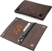 Bocguy Tobacco Pouch Leather, All-Purpose Leather Tobacco Pouch, Rotating Tobacco Bag for Tobacco, Foldable Tobacco Bag with Filter Compartment and Plate Holder, Brown, Classic, Vintage