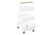 Boxsweden 85cm Mesh 3 Tier Storage Trolley Organiser Shelf Rack w Wheels White