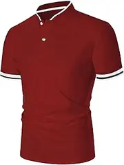 [PHJTOMK] Men's Stylish Polo Shirts Short Sleeve Casual Slim Fit T-Shirt Stand Collar Button Henley Tee, Red, Medium