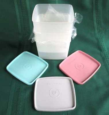 Tupperware 30oz Square Freezer Rounds 3pc Set Country Pastel Seals Mold #312 New