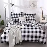 Farmhouse Buffalo Checked Bedding Set Black Gray White Plaid Comforter Cover Queen,Soft Lightweight Grid Bedspreads, 1 Lattice Duvet Cover, 2 Pillow Shams Modern Geometric Decor Grey Quilt,Zipper