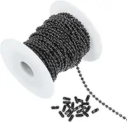 uxcell 32.81 Feet Stainless Steel Ball Chain, Dog Tag Chain Bulk Beaded Necklace Chains with 20 Pcs Connectors for Jewelry Making DIY Craft Hanging Decoration, Black