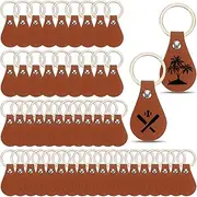 kekafu 50Pcs DIY Leather Keychains Brown Blank Key Fob Rivets PU Leather Keychain for Car Key Home Door Key