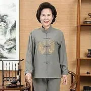 [JIMINISO] Couples Tang Suit Mens Kungfu Clothing Sets Middle-Aged Long Sleeved Cotton Linen Women Morning Exercise