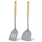 Pack of 2 Silicone Spatula for Cooking Heat Resistant Slotted Spatulas with W...