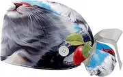 [YTYVAGT] 2-Pc,Gourd-Shaped Working Cap,Fisherman Hat with Buttons and Cotton Sweatband,Cute Cat Animal Plant Pattern