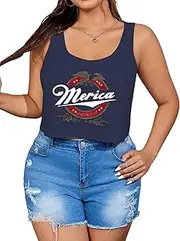[SODSHY] Women's Plus Size Tops USA Shirt Memorial Day Red White and Blue Patriotic Shirts American Flag Graphic Tank Tops, S3-blue-4, 3X-Large