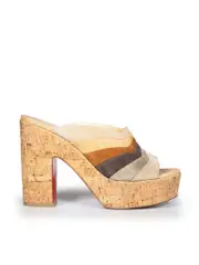 Suede Cork Striped Platform Sandals