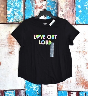 Women's Old Navy Gender-Neutral Matching Pride T-Shirt Love Out Loud LARGE Black
