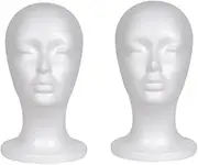 Baluue 2pcs Display Stand Wig Holder Head Foam Wig Head Stand Cosmetics Foam Head Hair Styling Head Hairdressing Head Polystyrene Head Tall Female Foam Mannequin Hat Caps Head Model White